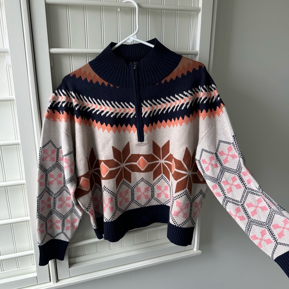 Maeve Montana Nordic Patterned Half-Zip Sweater